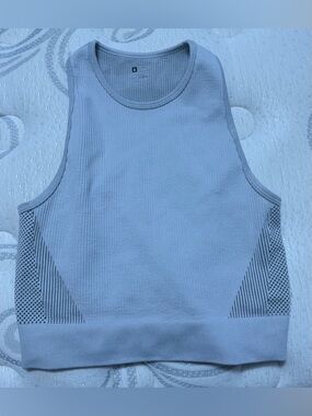 Seamless Ribbed Crop Tank Top - white and grey